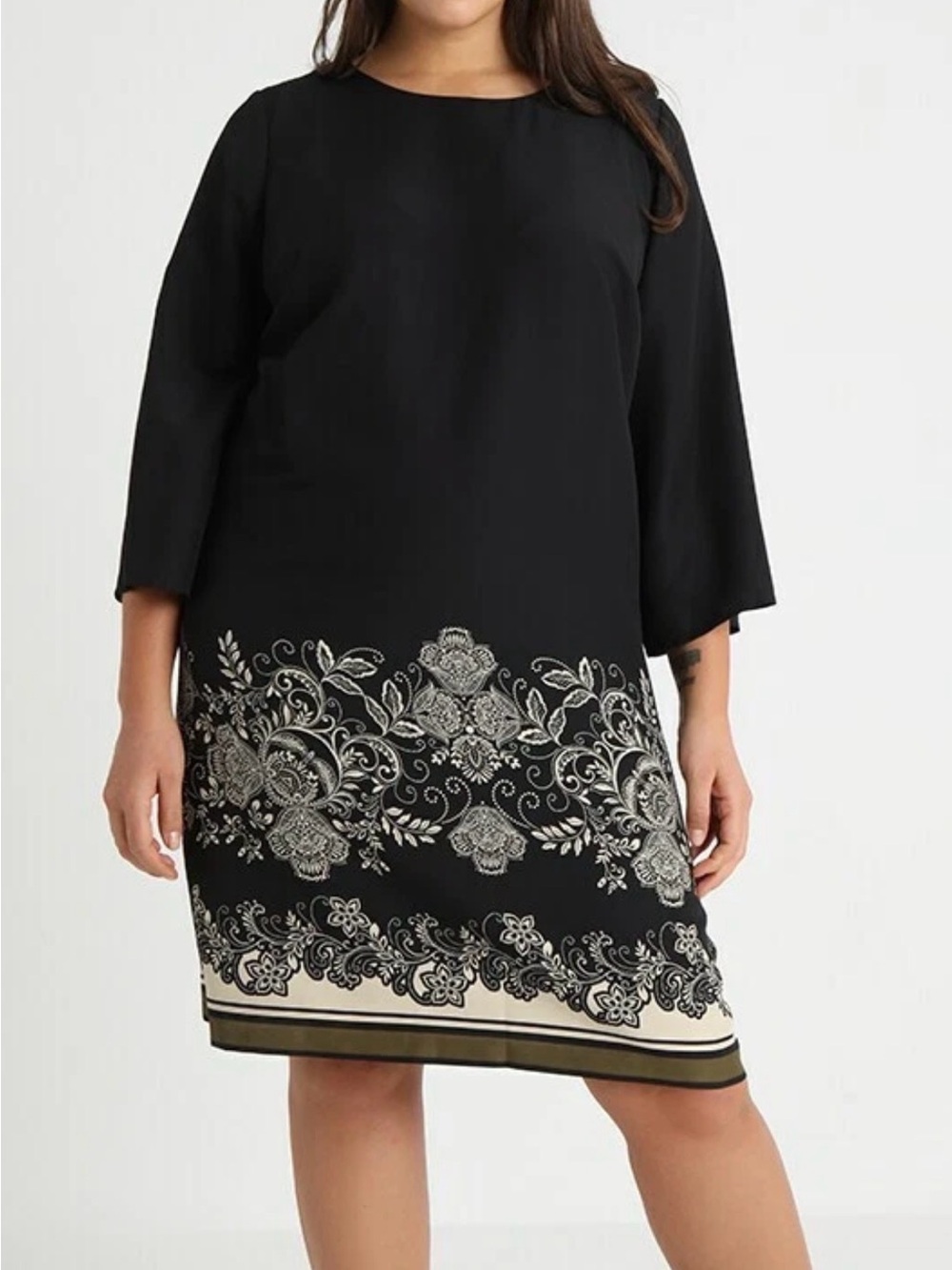 Vince Camuto 16W Border Print Shift Dress Black Floral Paisley Plus Boho Career
